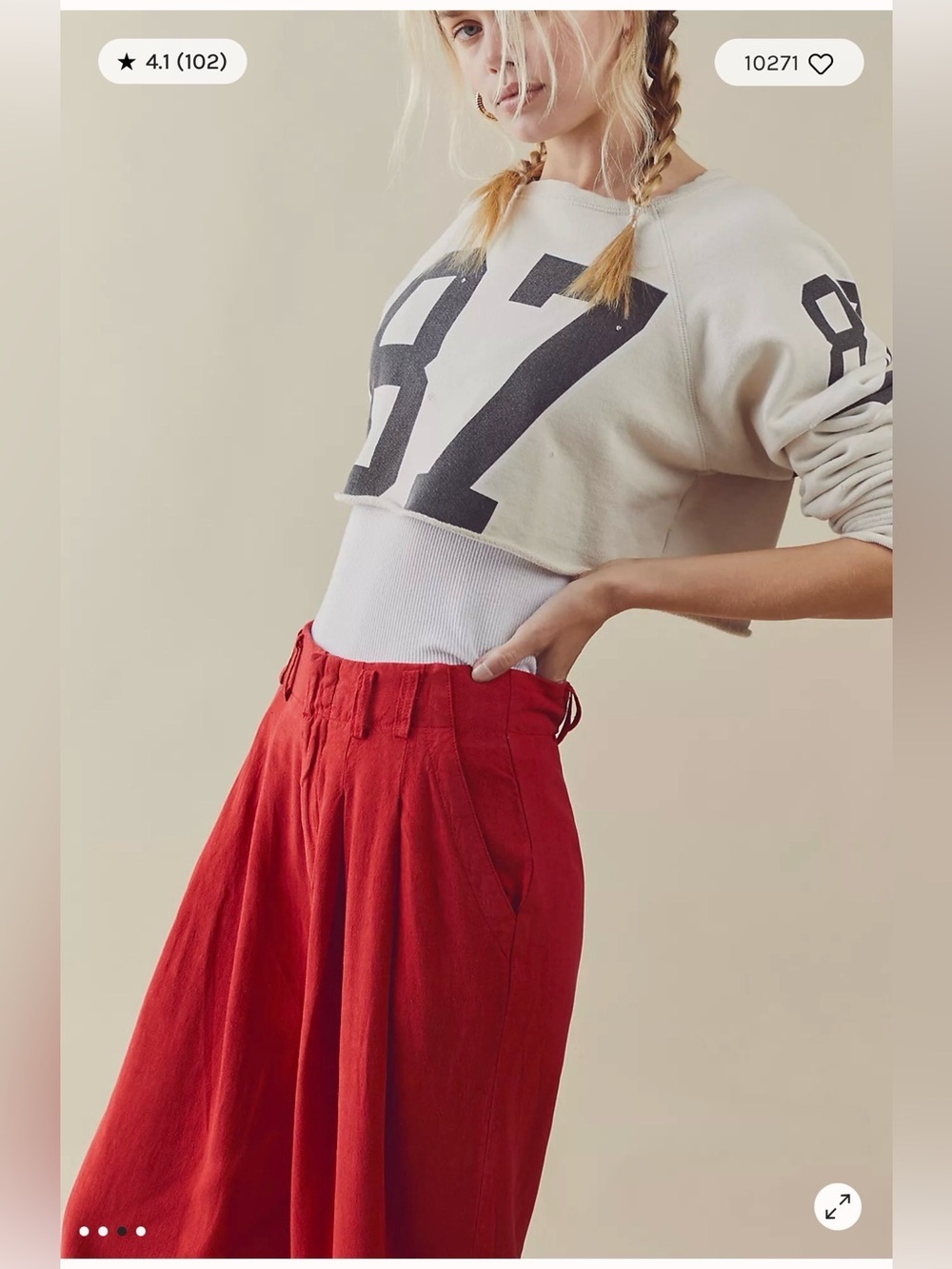 Free People Calla Pleated Trousers Linen Blend Red , size 4 - Picture 5 of 10
